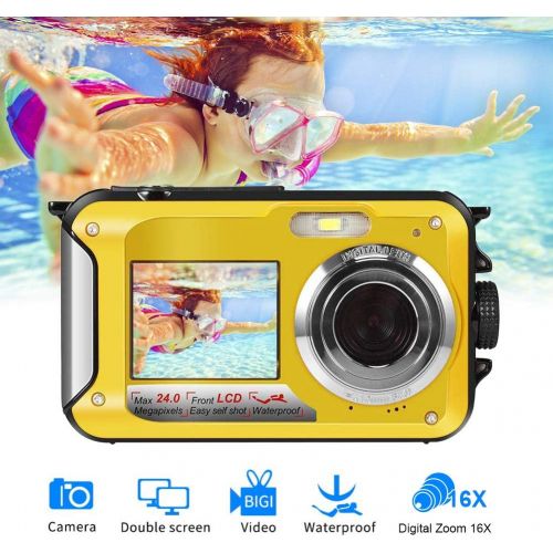  SEREE Underwater Camera Camcorder FULL HD 1080P for Snorkeling 24.0 MP Waterproof Point and Shoot Digital Camera Dual Screen Action Camera