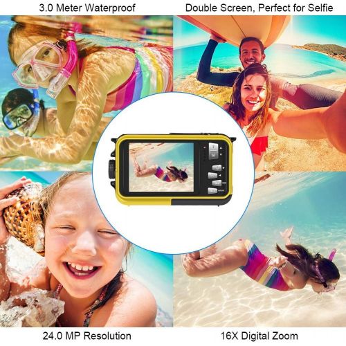  SEREE Underwater Camera Camcorder FULL HD 1080P for Snorkeling 24.0 MP Waterproof Point and Shoot Digital Camera Dual Screen Action Camera