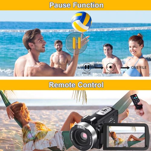  SEREE Video Camera Camcorder Full HD 1080P 30FPS 24.0 MP IR Night Vision Vlogging Camera Recorder 3.0 Inch IPS Screen 16X Zoom Camcorders Camera Remote Control with 2 Batteries