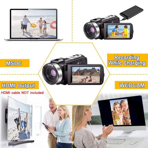  SEREE Video Camera Camcorder Full HD 1080P 30FPS 24.0 MP IR Night Vision Vlogging Camera Recorder 3.0 Inch IPS Screen 16X Zoom Camcorders Camera Remote Control with 2 Batteries