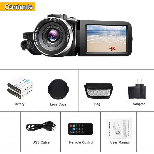  [아마존베스트]LINNSE Video Camera Camcorder Full HD 1080P 30FPS 24.0 MP IR Night Vision Vlogging Camera Recorder 3.0 Inch IPS Screen 16X Zoom Camcorders YouTube Camera Remote Control with 2 Batteries