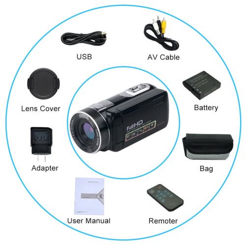  SEREE Video Camera Camcorder 1080P 24.0MP Digital Camera with 3.0 inch LCD 270 Degrees Rotation Screen Remote Control Vlogging Camera for YouTube