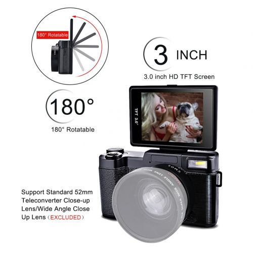  SEREE Seree Digital Camera Camcorder WiFi Vlogging Camera 2.7K Ultra HD 24MP Video Camcorders Vlogging Camera with Retractable Flash Light and UV Lens