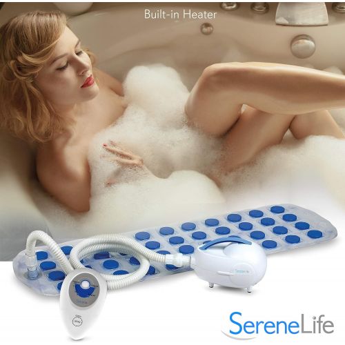  SereneLife Relax Portable Spa Bubble Bath Massager - Thermal Spa Waterproof Non-slip Mat with Suction Cup Bottom, Motorized Air Pump & Adjustable Bubble Settings - Remote Control Included - Serenel