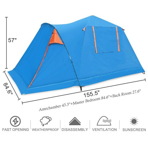  SESAME STAR Sesame Star Family Tents for 3 4 5 6 Person,Instant Pop Up Tent,Beach Tent Sun Shelters,Automatic Tents for Camping