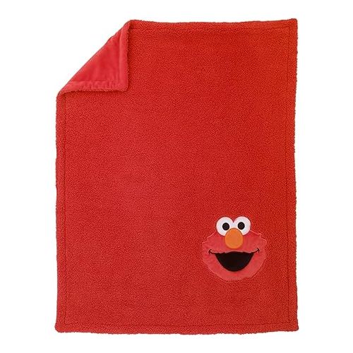  SESAME STREET Elmo Red Soft Plush Sherpa Toddler Blanket with Applique