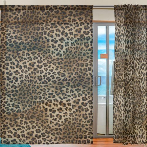  SEULIFE Window Sheer Curtain Animal Tiger Leopard Print Voile Curtain Drapes for Door Kitchen Living Room Bedroom 55x78 inches 2 Panels