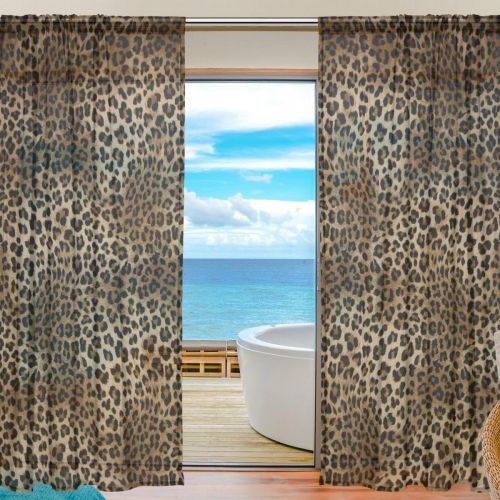  SEULIFE Window Sheer Curtain Animal Tiger Leopard Print Voile Curtain Drapes for Door Kitchen Living Room Bedroom 55x78 inches 2 Panels