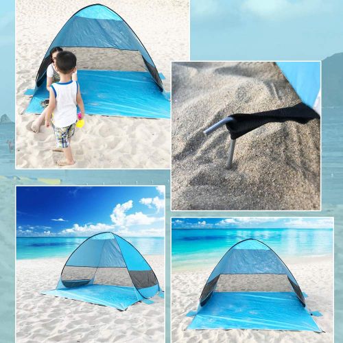  SEVEN HITECH Beach Tent Pop Up Beach Umbrella Outdoor Sun Shelter UV Protection UPF 50+ Sun Shade Portable Camping Fishing Hiking Canopy Easy Setup for 2 or 3 Person