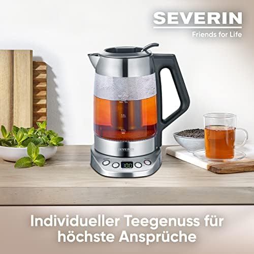  SEVERIN Glas-Tee-/Wasserkocher Deluxe, Mit Temperaturregler (Fuer 1,7 L Wasser/1,5 L Tee, ca. 3.000 W, WK 3479) edelstahl/schwarz