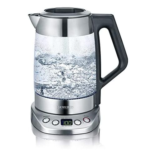  SEVERIN Glas-Tee-/Wasserkocher Deluxe, Mit Temperaturregler (Fuer 1,7 L Wasser/1,5 L Tee, ca. 3.000 W, WK 3479) edelstahl/schwarz
