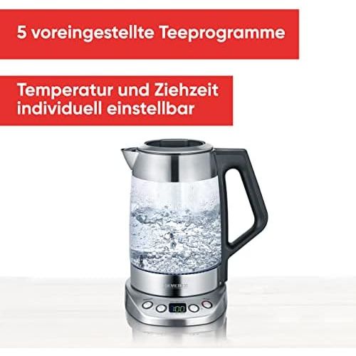  SEVERIN Glas-Tee-/Wasserkocher Deluxe, Mit Temperaturregler (Fuer 1,7 L Wasser/1,5 L Tee, ca. 3.000 W, WK 3479) edelstahl/schwarz