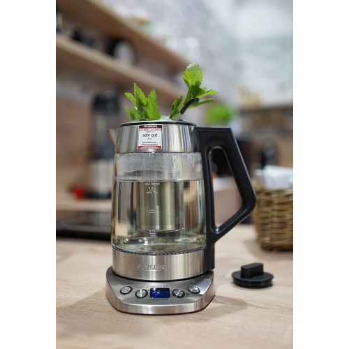  SEVERIN Glas-Tee-/Wasserkocher Deluxe, Mit Temperaturregler (Fuer 1,7 L Wasser/1,5 L Tee, ca. 3.000 W, WK 3479) edelstahl/schwarz