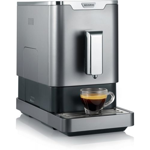  SEVERIN Kaffeevollautomat mit Mahlwerk, Fuer Kaffeebohnen, Ultrakompaktes Slim-Design, Eco-Modus, KV 8090, Grau/Schwarz