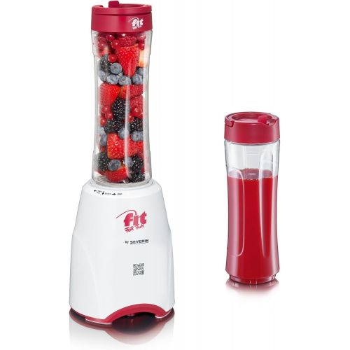  Severin SM 3748 Standmixer Smoothie Mix & Go, 0,6 L, weiss / rot