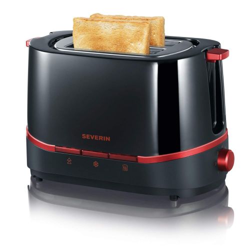  SEVERIN Automatik-Toaster, Inkl. Broetchen-Roestaufsatz, 2 Roestkammern, 800 W, AT 2292, Schwarz/Rot