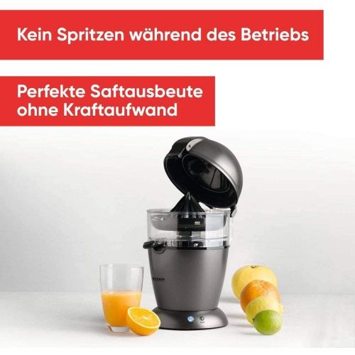  SEVERIN CP3537 Vollautomatische Citruspresse (50 W, Multi-Size Presskegel, 400 ml Volumen) metallic grau/schwarz