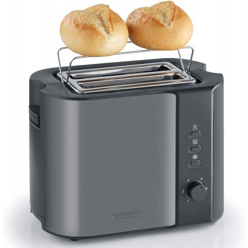  SEVERIN AT 9541 Automatik-Toaster (800 W, Inkl. Broetchen-Roestaufsatz, 2 Roestkammern) metallic grau/schwarz