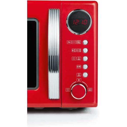  SEVERIN MW 7893 2-in-1 Mikrowelle (700W, mit Grillfunktion, Inkl. Grillrost und Drehteller Ø 24,5 cm, Retro-Look) rot