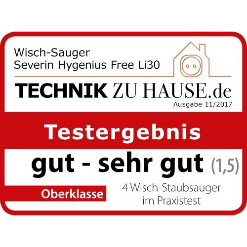  SEVERIN Severin SC 7148, Nasssauger fuer Hartboeden, 22,2V Lithium-Ionen Akku, Inklusive Spezialbuersten, hygenius free Li 30, Weiss/Rot/Grau