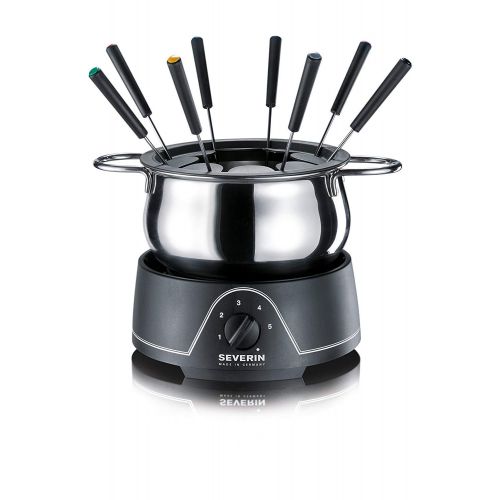  SEVERIN Fondue mit abnehmbarem Edelstahltopf, ca. 800 W, Inkl. Spritzschutz und 8 Fondue-Gabeln, FO 2400