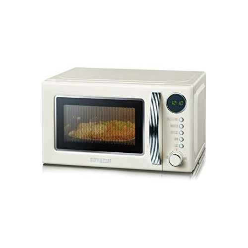  SEVERIN MW 7892 2-in-1 Mikrowelle (700W, mit Grillfunktion, Inkl. Grillrost und Drehteller, Ø 24,5 cm, Retro-Look) creme