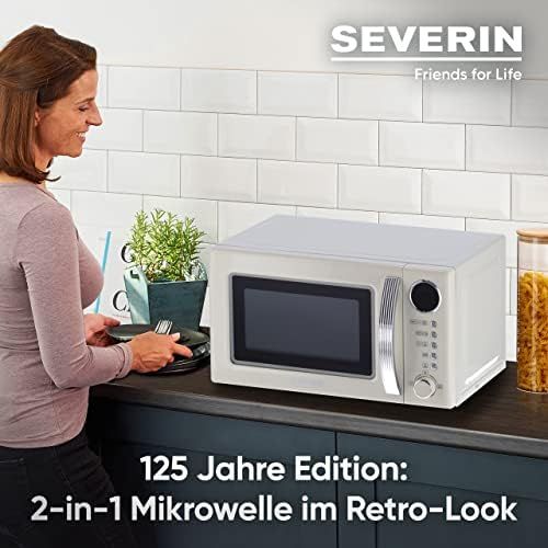 SEVERIN MW 7892 2-in-1 Mikrowelle (700W, mit Grillfunktion, Inkl. Grillrost und Drehteller, Ø 24,5 cm, Retro-Look) creme