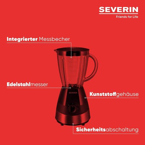  Severin SEVERIN Standmixer mit Glas-Mixbehalter, 1,5 L, ca. 550 W, SM 3718, Edelstahl/Schwarz