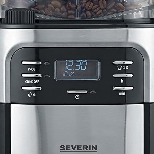  SEVERIN Kaffeeautomat mit Mahlwerk, Fuer Kaffeebohnen und Filterkaffee, Timerfunktion, Automatische Abschaltung, 10 Tassen, KA 4810, Edelstahl/Schwarz