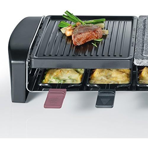  SEVERIN Raclette-Grill mit Naturgrillstein und Gussplatt, ca. 1.400 W, Inkl. 8 Pfannchen, RG 9645