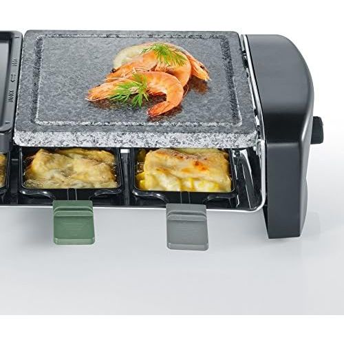  SEVERIN Raclette-Grill mit Naturgrillstein und Gussplatt, ca. 1.400 W, Inkl. 8 Pfannchen, RG 9645