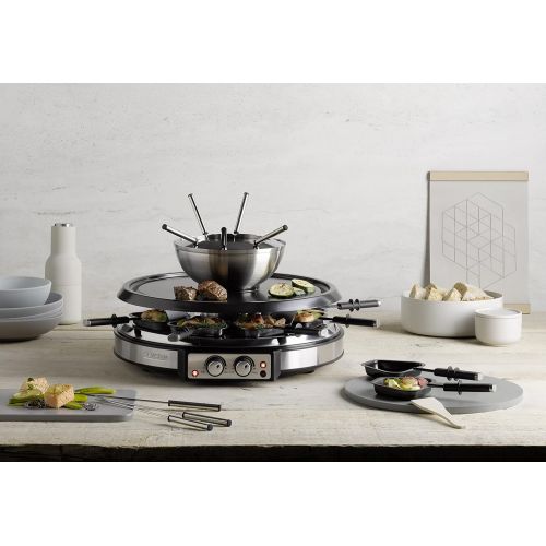  SEVERIN RG 2348 Raclette-Fondue Kombination (ca. 1900 W, XXL-Zuleitung, Inkl. Fondue-Topf aus Edelstahl und 8 Pfannchen)