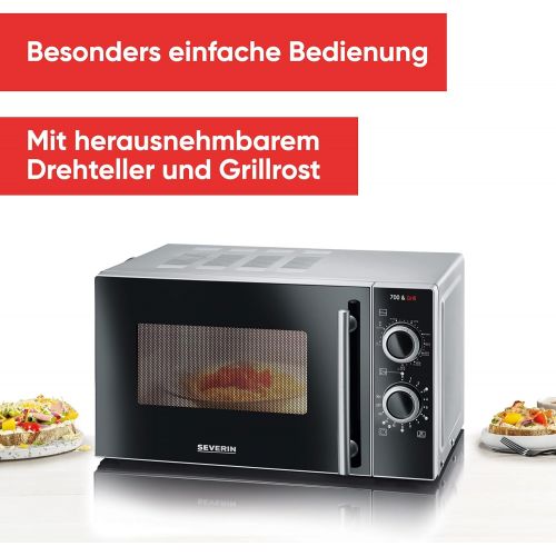  Severin SEVERIN MW 7875 2-in-1 Mikrowelle (700W, mit Grillfunktion, Inkl. Grillrost und Drehteller, Ø 24,5 cm) silber /schwarz