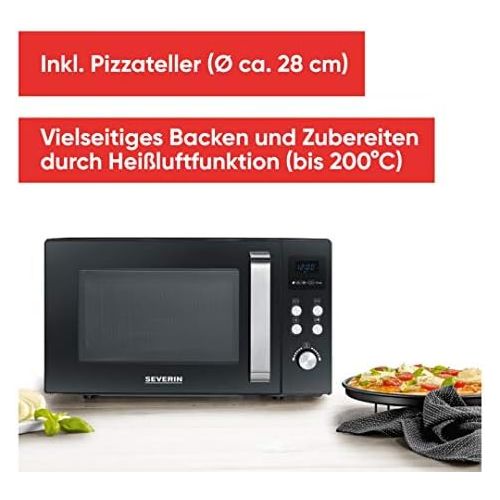  SEVERIN MW 7752 3-in-1 Mikrowelle (900 W, mit Grill- und Heissluftfunktion, Inkl. Drehteller, Ø 27 cm und Grillrost) schwarz