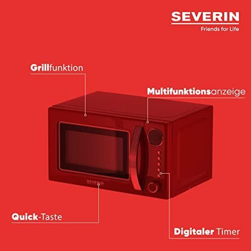  Severin SEVERIN MW 7893 2-in-1 Mikrowelle (700W, mit Grillfunktion, Inkl. Grillrost und Drehteller Ø 24,5 cm, Retro-Look) rot