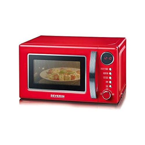  Severin SEVERIN MW 7893 2-in-1 Mikrowelle (700W, mit Grillfunktion, Inkl. Grillrost und Drehteller Ø 24,5 cm, Retro-Look) rot