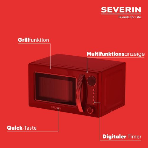  Severin SEVERIN MW 7893 2-in-1 Mikrowelle (700W, mit Grillfunktion, Inkl. Grillrost und Drehteller Ø 24,5 cm, Retro-Look) rot