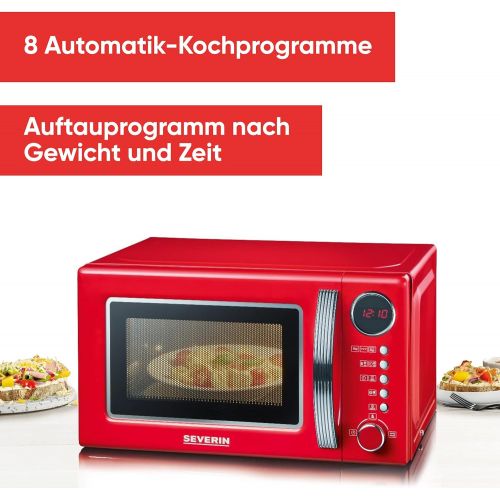  Severin SEVERIN MW 7893 2-in-1 Mikrowelle (700W, mit Grillfunktion, Inkl. Grillrost und Drehteller Ø 24,5 cm, Retro-Look) rot