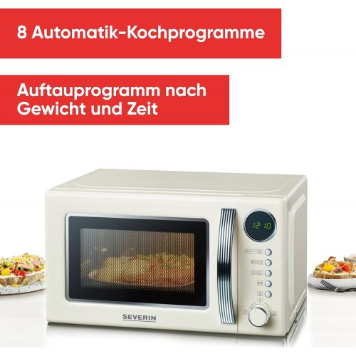  Severin SEVERIN MW 7892 2-in-1 Mikrowelle (700W, mit Grillfunktion, Inkl. Grillrost und Drehteller, Ø 24,5 cm, Retro-Look) creme