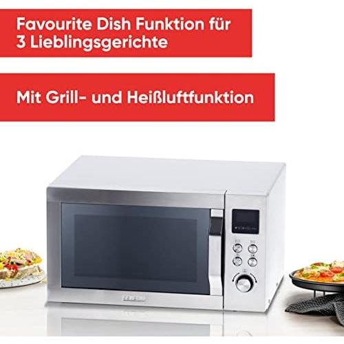  SEVERIN MW 7753 3-in-1 Mikrowelle (900 W, mit Grill- und Heissluftfunktion, Inkl. Drehteller, Ø 27 cm und Grillrost) edelstahl/schwarz