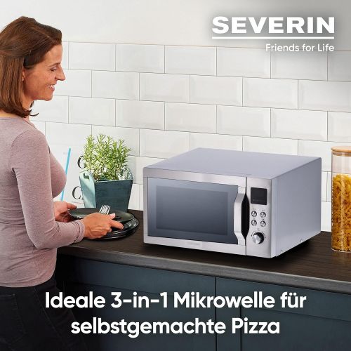  SEVERIN MW 7753 3-in-1 Mikrowelle (900 W, mit Grill- und Heissluftfunktion, Inkl. Drehteller, Ø 27 cm und Grillrost) edelstahl/schwarz