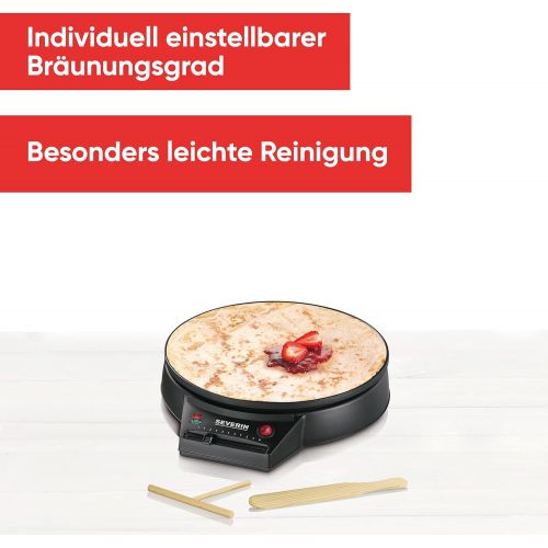  SEVERIN Crepes Maker CM 2198 (Inkl. Holz-Teigspatel und -Crepeswender, 1.000 W) schwarz