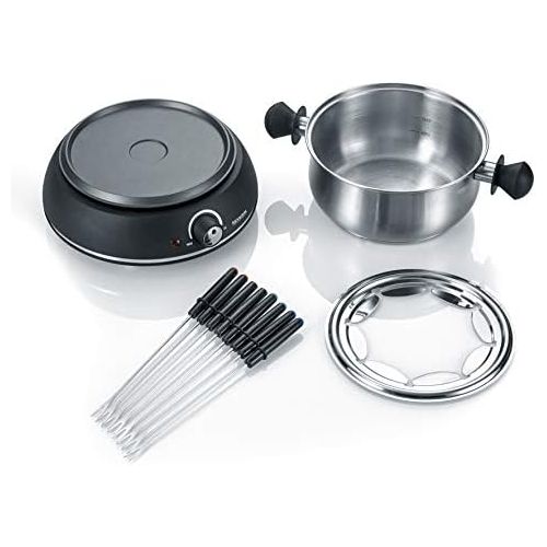  SEVERIN FO 2405 Fondue mit abnehmbarem Edelstahltopf (1.500 W, XXL-Zuleitung, ca., Inkl. Spritzschutz und 8 Fondue-Gabeln)