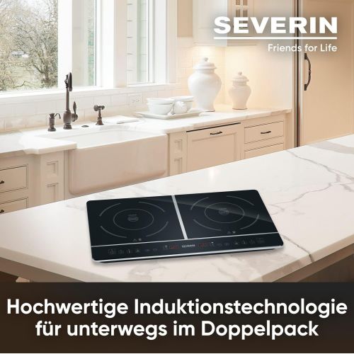  SEVERIN Doppel-Kochplatte, 2 Glaskeramik-Kochfelder (2x Ø 22 cm), Stufenlose Temperatureinstellung, DK 1031, Schwarz