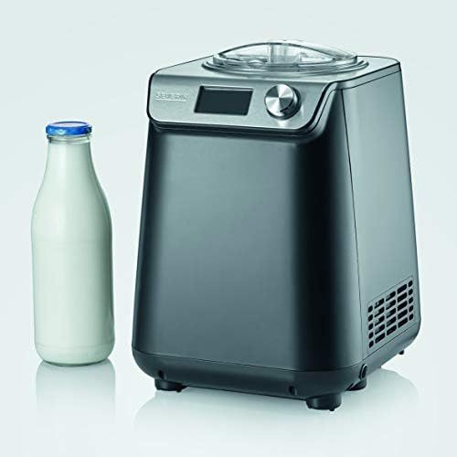  SEVERIN EZ 7407 Kompakt-Eismaschine mit Kompressor, 1.2l Fassungsvermoegen, hochwertiges Gehause mit Edelstahl-Applikation, innovative Joghurt-Funktion, 1.2 liters, Silber gebuerstet