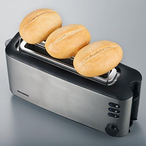  SEVERIN AT 2515 Automatik-Toaster (1.000 W, 1 Langschlitzkammer, Fuer bis zu 2 Brotscheiben) edelstahl/schwarz