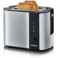 Severin SEVERIN Automatik-Toaster, 2 Langschlitzkammern, Fuer bis zu 4 Brotscheiben, 1.400 W, AT 2590, Edelstahl/Schwarz