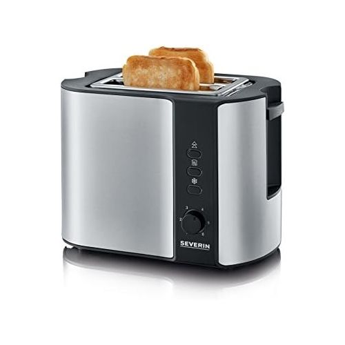  Severin SEVERIN Automatik-Toaster, 2 Langschlitzkammern, Fuer bis zu 4 Brotscheiben, 1.400 W, AT 2590, Edelstahl/Schwarz