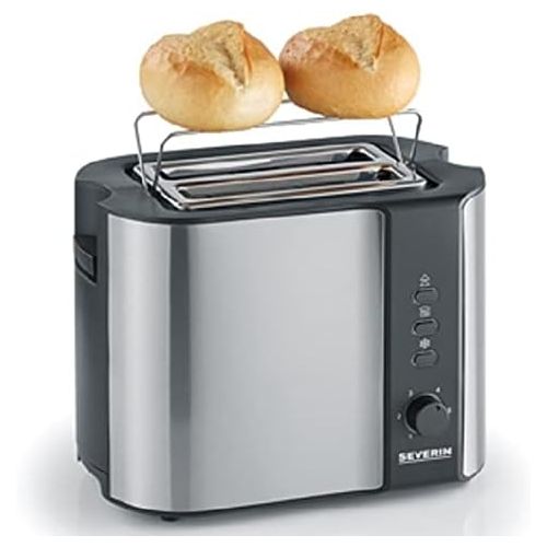  Severin SEVERIN Automatik-Toaster, 2 Langschlitzkammern, Fuer bis zu 4 Brotscheiben, 1.400 W, AT 2590, Edelstahl/Schwarz