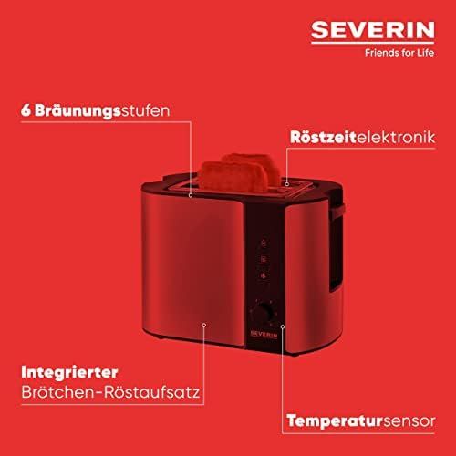  Severin SEVERIN Automatik-Toaster, 2 Langschlitzkammern, Fuer bis zu 4 Brotscheiben, 1.400 W, AT 2590, Edelstahl/Schwarz